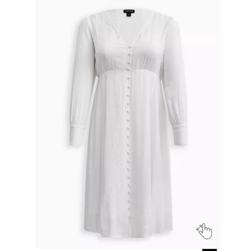 Torrid Women 2X Midi Dress White Embroidery Lined Rayon Boho Cottagecore